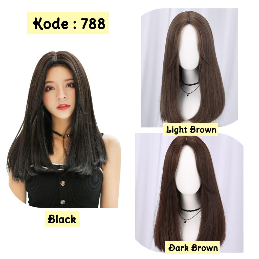 Wig Rambut Perempuan Pendek Panjang Hitam Keriting Gelombang Natural Rambut Palsu Cosplay Wanita