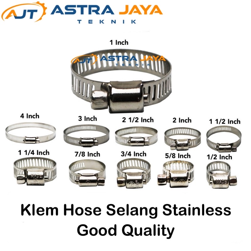 Klem Selang Hose Clamp Stainless Berkualitas 1/2, 5/8, 3/4, 7/8, 1, 1 1/4, 1 1/2, 1 3/4, 2, 2 1/4, 2