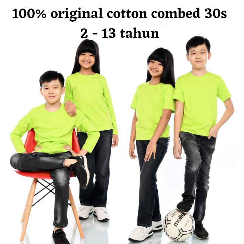 Kaos Anak Hijau Stabilo Hijau neon Kaos Polos Anak Cotton Combed 30s Laki  laki Perempuan  Lengan Pe