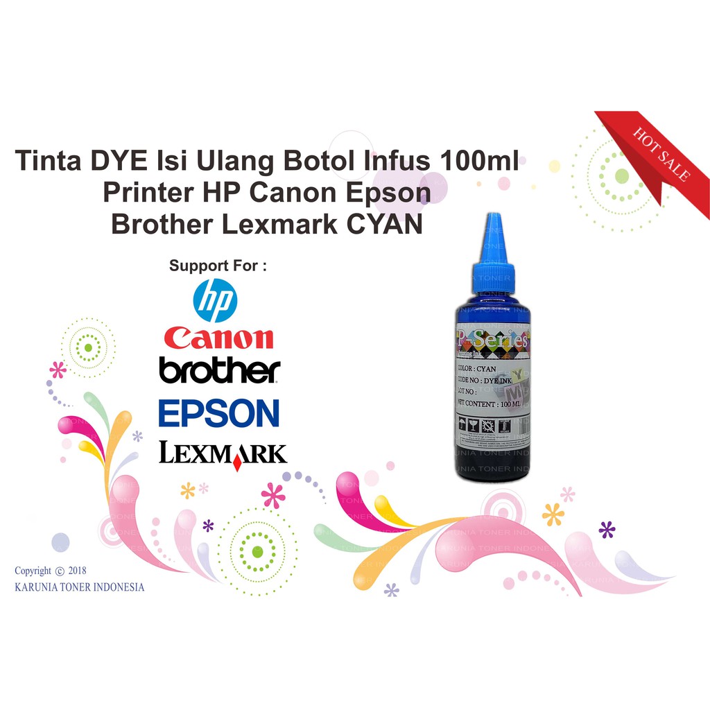 Tinta DYE Isi Ulang 100ml P-Serries Printer Universal For HP Laserjet Cyan Magenta Yellow Black