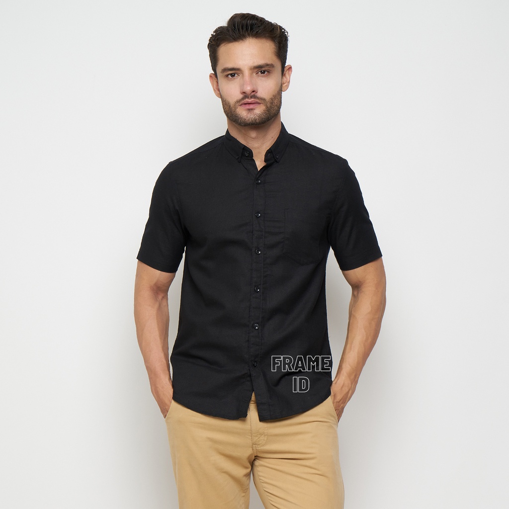 KEMEJA POLOS PRIA LENGAN PENDEK WARNA HITAM