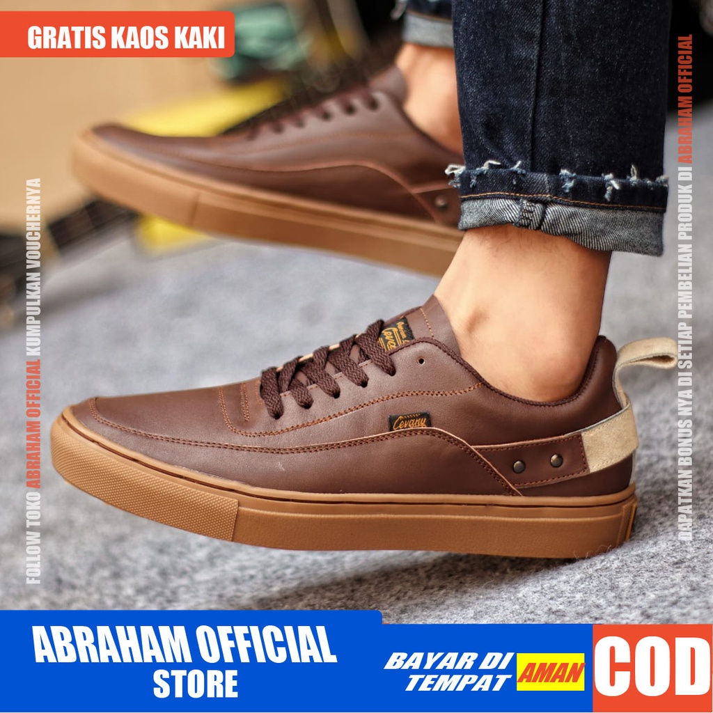 ABRAHAM Sepatu Sneakers Kulit Asli Kerja Pria