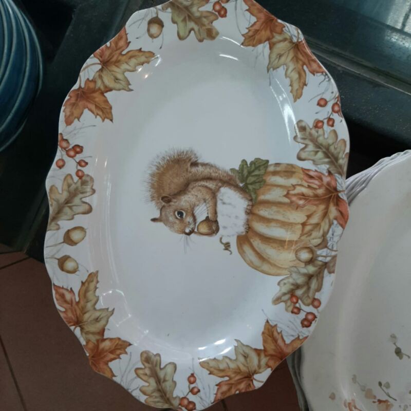GIVE THANKS TRAY OVAL PIRING SAJI JUMBO KERAMIK SANGO MOTIF NATAL CHRISTMAS EVE KADO HAMPERS GIFT