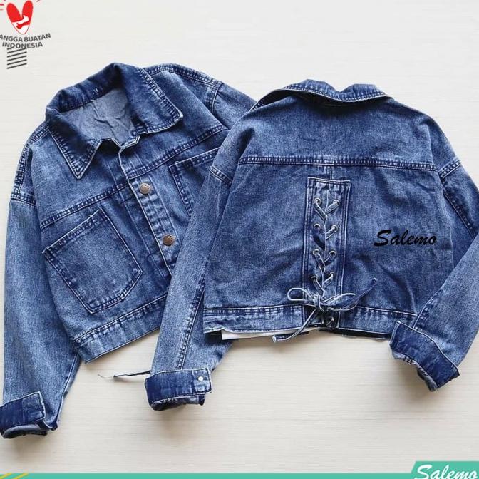 Jaket Jeans wanita Tali Belakan Baju Levis Cewek Original Keren