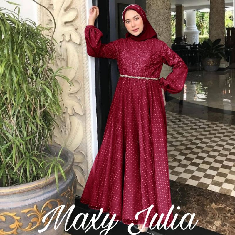 Baju Pesta Wanita Muslim Kondangan Brukat Mewah Elegan Gaun Muslimah Terbaru 2021 2022 tunangan kekinian lebaran Bahan brokat tulang kombi ukuran XL
