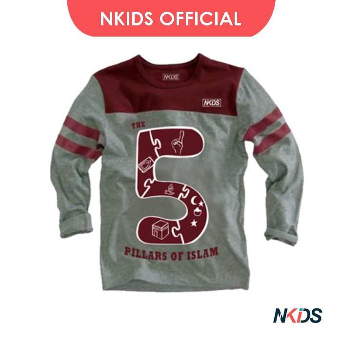 Kaos Anak Laki-laki Lengan Panjang 6-14 Tahun NKIDS Warna Marun Abu (B12LT4)