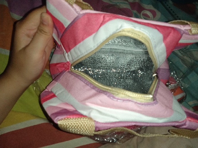 Halo.bag 005 Lunch Cooler Bag Motif Salur Kotak Tempat Makan Bekal Aluminium Foil Tas Tahan Panas