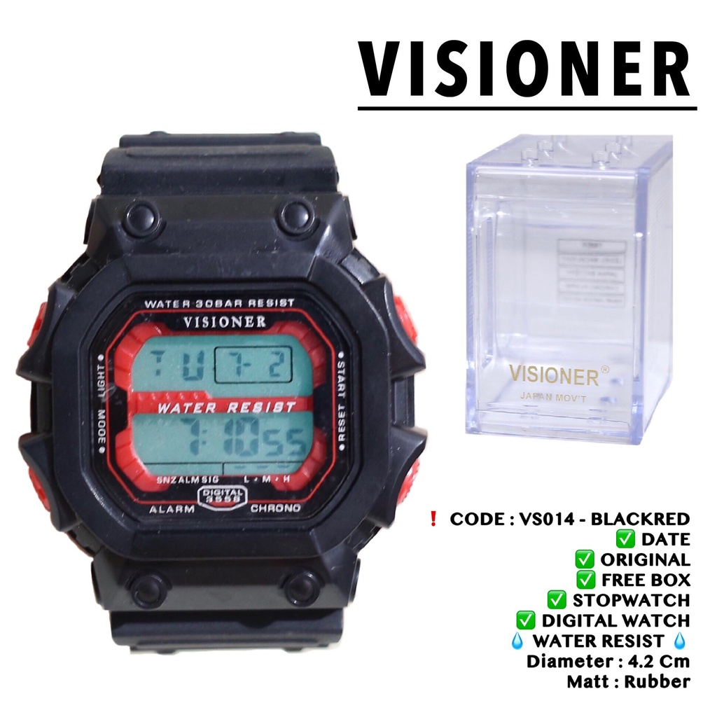 Jam tangan pria ORIGINAL VISIONER tali rubber karet digital watch segi free box garansi 1 tahun VS014