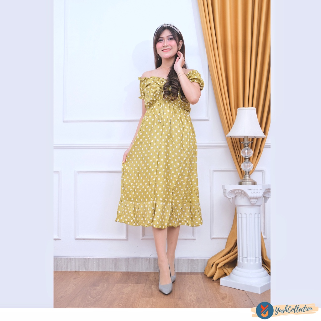 YashCollection Daster Casandra Daster Kekinian Fit XL-Casa Polka Olive