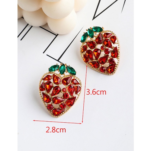 LRC Anting Tusuk Fashion Red Alloy Diamond Earrings K48100