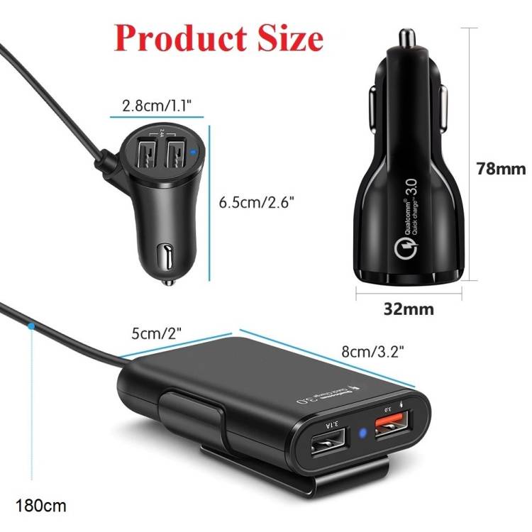 Mobil Charger HP 4 Port USB HP Car Charger Super Fast Charging 3.1A Qualcomm QC3.0 8A 4 in 1