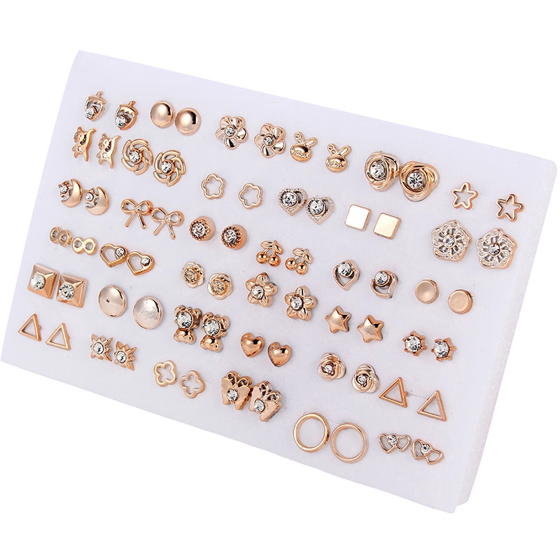 36 / 18 Pasang Anting Bentuk Bunga Geometris Aksen Kristal Berlian Imitasi Bahan Alloy Gaya Korea Untuk Wanita