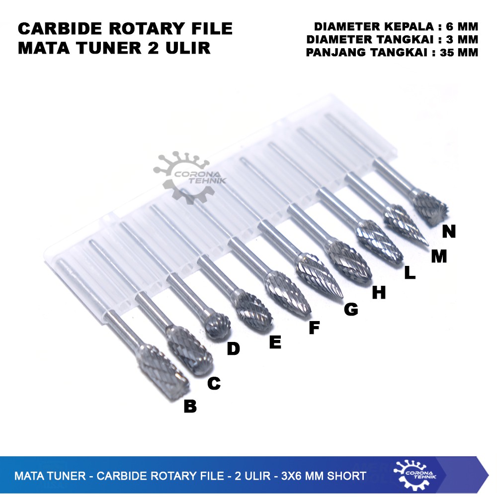 Carbide Rotary File - Mata Tuner - 2 Ulir - 3x6 mm Short