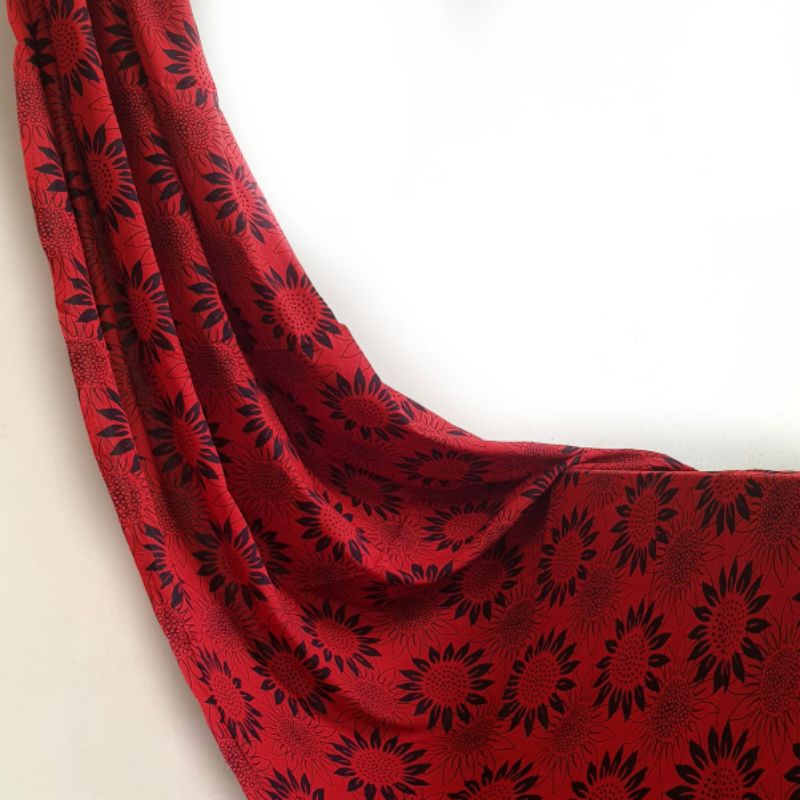 kain batik solo bahan katun motif bunga matahari merah