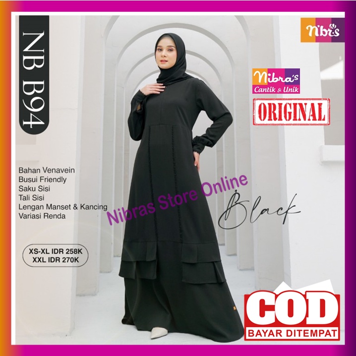 Baju Model Gamis Nibras Terbaru Hitam Polos NB B94 Promo Sale 2022 Dress Dres Wanita Dewasa Muslim S