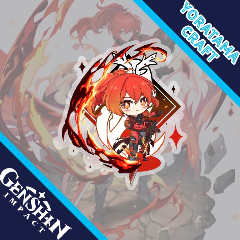 Stand Figure Diluc Chibi Genshin Impact, Standee Anime Lucu Murah