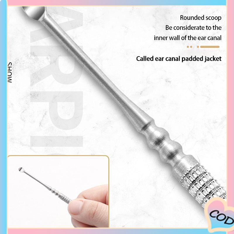 COD❤️ Stainless steel ear pick pembersih telinga pegas kepala ganda berputar 6 potong alat pemetik t