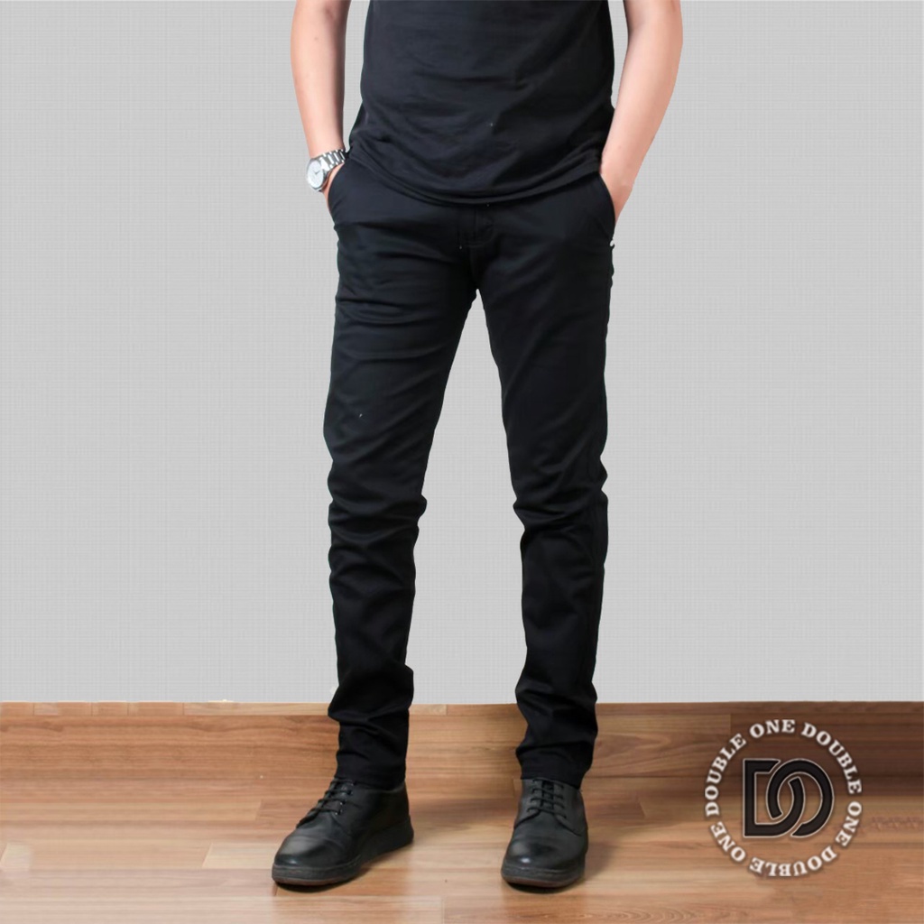 DOUBLE ONE - Celana Chino Panjang Slimfit Mocca / Celana Chino Stretch / Celana Panjang Pria / Celana Chino Premium