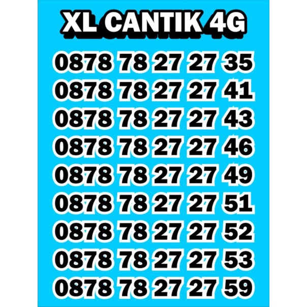 Nomor Cantik XL 4G  UNSUR HOKI 90% SERI 7878 2727 AKTIF 1 TAHUN