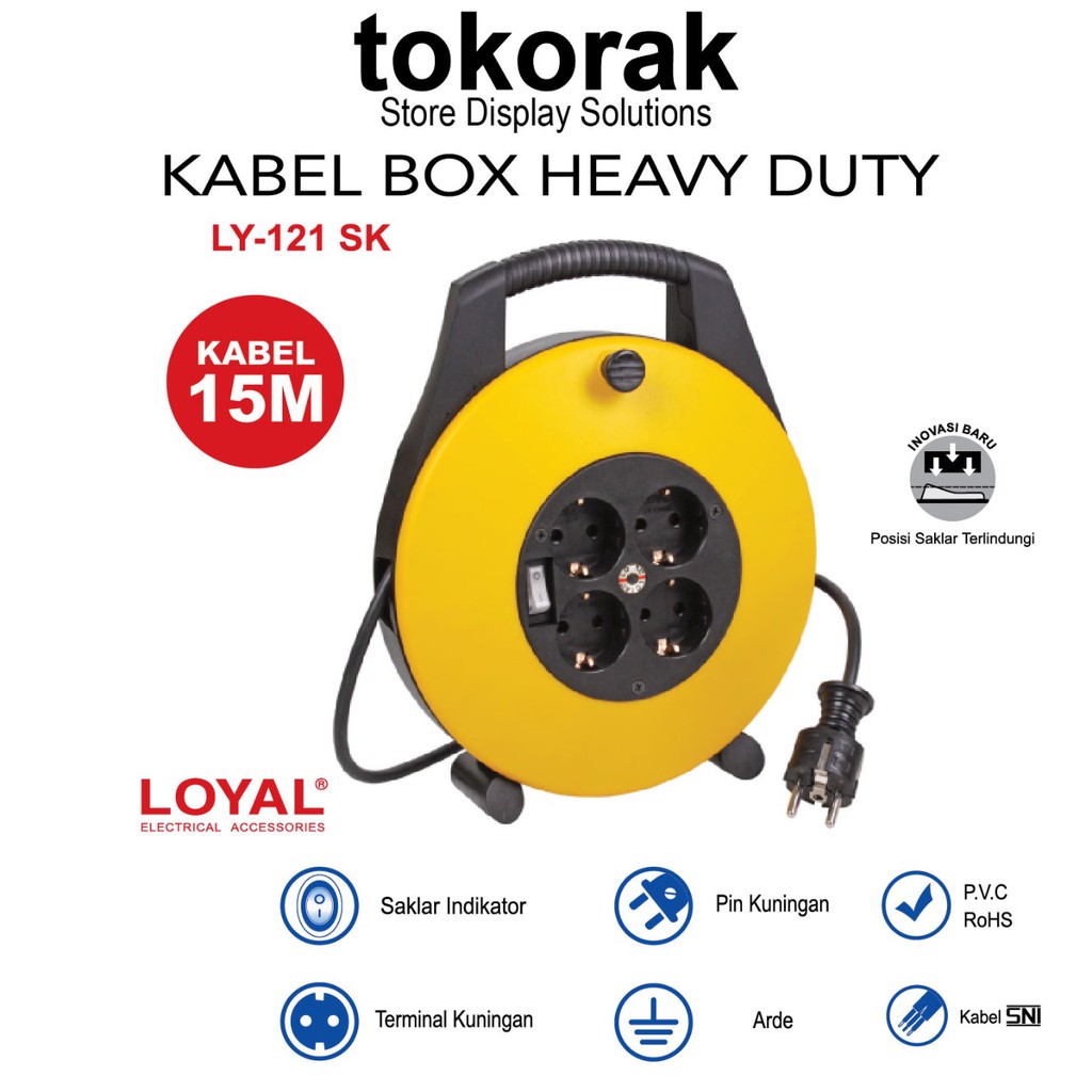 LOYAL KABEL ROLL HEAVY DUTY 15M LY-121 SK COLOKAN BOX STOP KONTAK