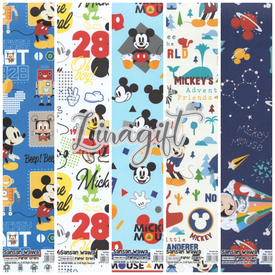 ( 5 Lembar ) MICKEY SANWA - KERTAS KADO - GIFT WRAP PAPER SANSAN WAWA MICKEY MOUSE MINNIE MOUSE AND FRIENDS / TSUM TSUM