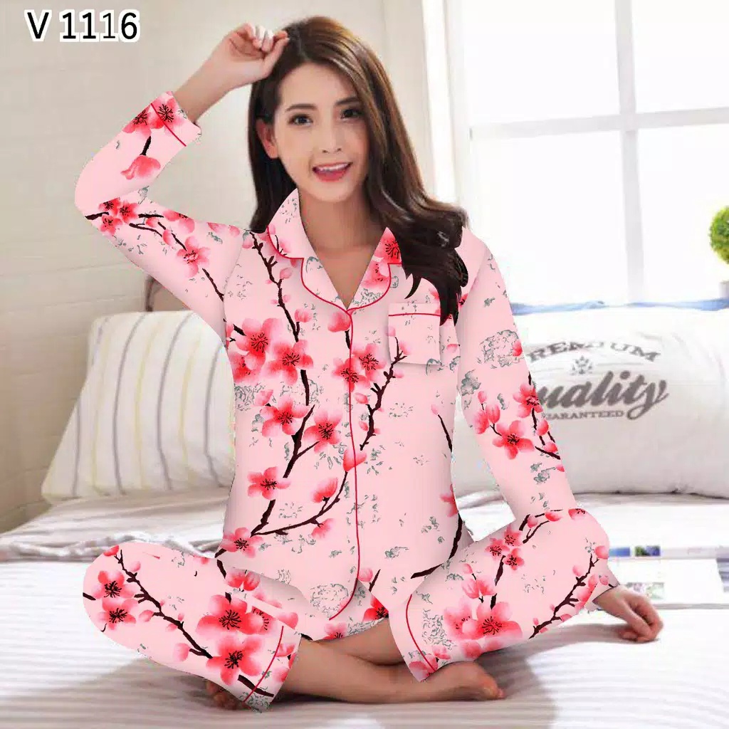 BAJU TIDUR WANITA/PIYAMA WANITA KATUN MOTIF SAKURA NEW CP/PP PART 2