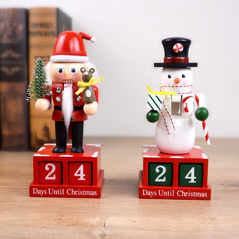 Kalender Kayu Natal Christmas Countdown Nutcracker Dekor Santa Snowman