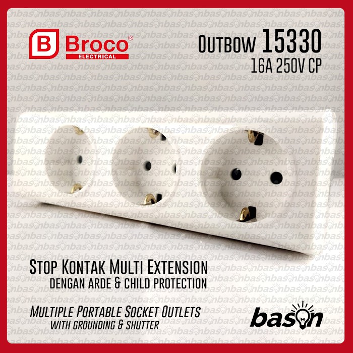 BROCO 15330 Stop Kontak Outbow 3 Lubang - 16A 250V dengan Child Protection