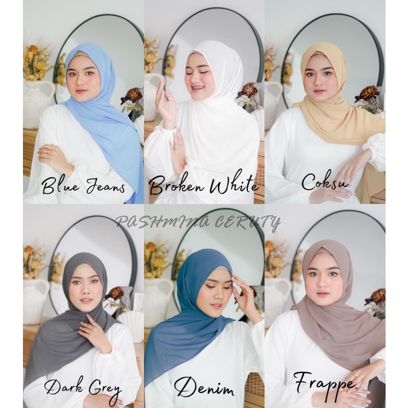 Pashmina Ceruty Baby Doll  Hijab Pashmina Ceruty Babydoll Polos Premium Jahit Tepi
