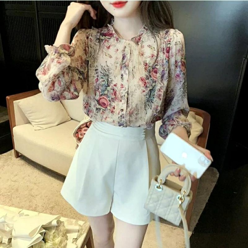 MDLV ~ 5295# Antonia Vintage Blouse Rose Korea Atasan Import