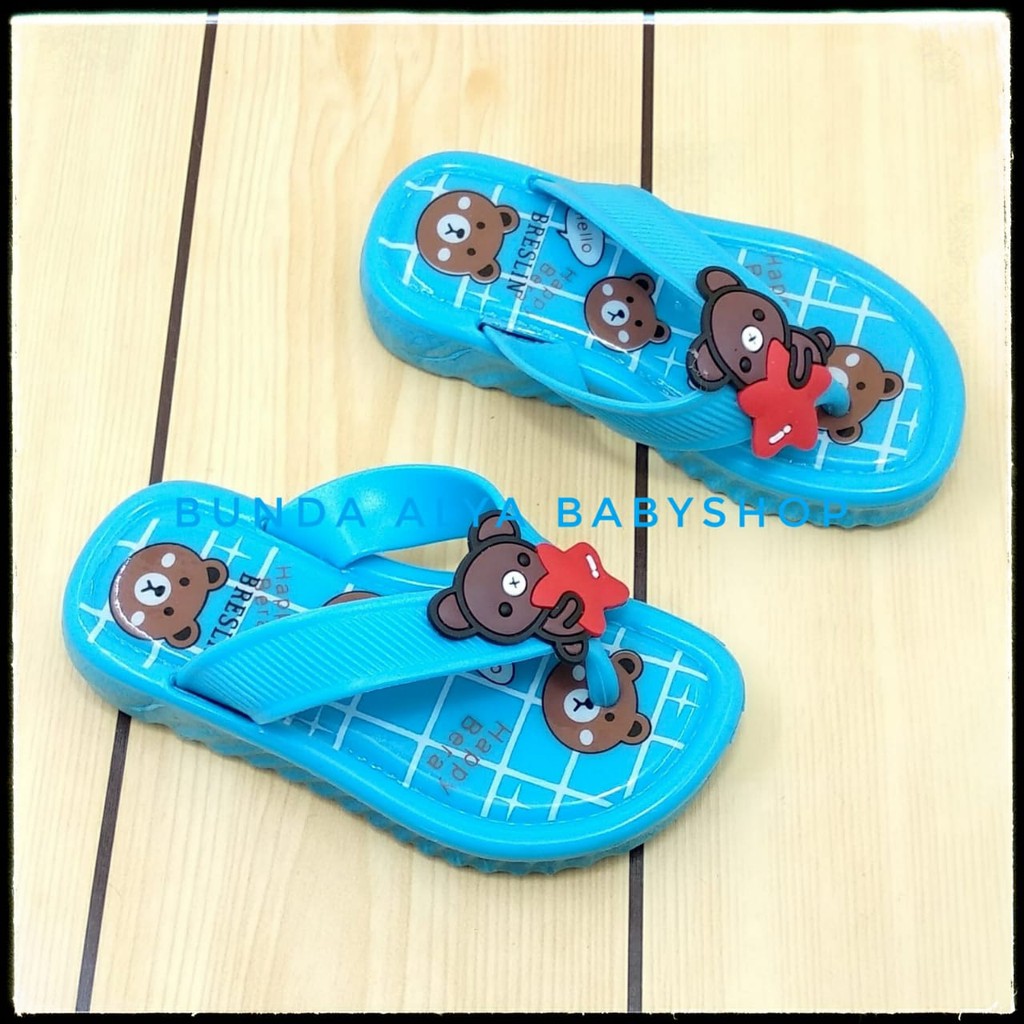 Sendal Jepit Anak IMPORT Usia 1 2 3 Tahun BIRU - Sandal Jepit Anak Cewek Lentur Motif Love Bear