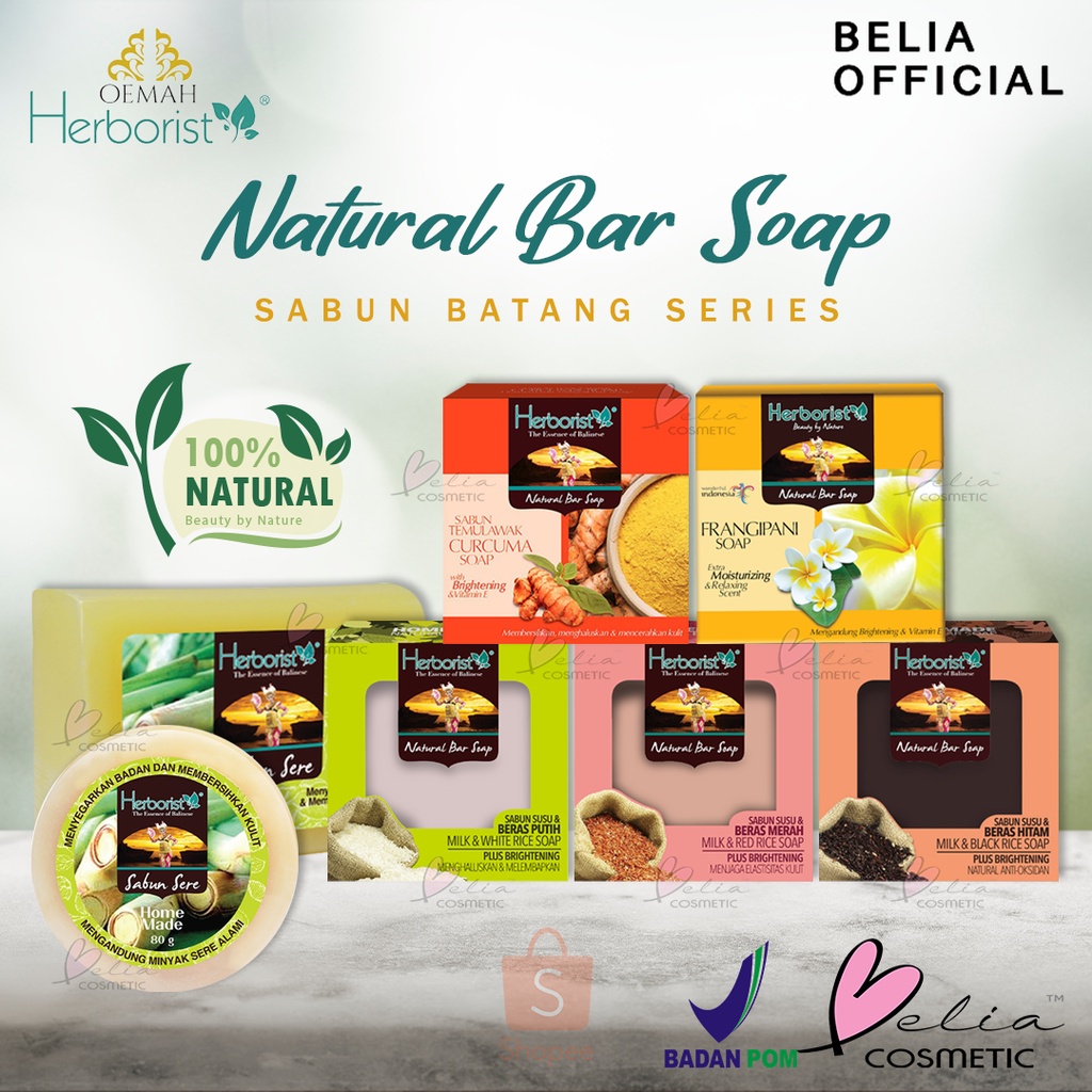 ❤ BELIA ❤ Herborist Sabun Sere | Temulawak | Frangipani | Beras Putih | Beras Merah | Beras Hitam | Lemongrass | Curcuma | Frangipani | Milk Rice Soap 80g | 160g BPOM