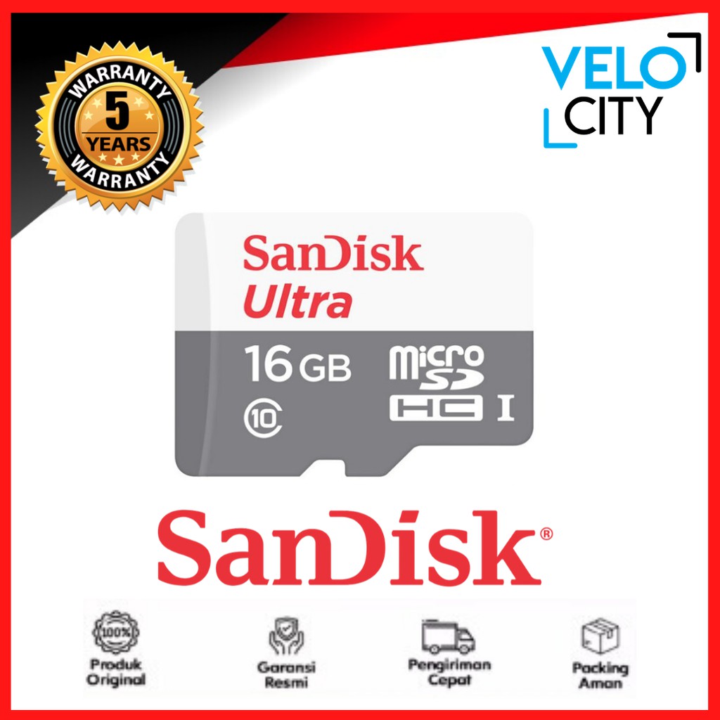 Memory Card MicroSD 16GB CL10 80Mbps Non Adaptor Sandisk Original Garansi 10Tahun