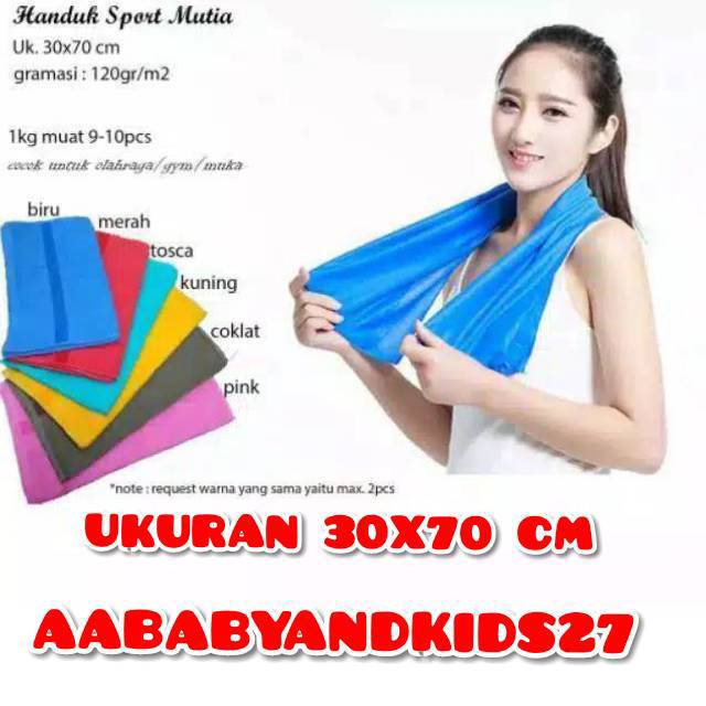 Satuan-1Pc Handuk Sport Mutia Polos Uk. 30x70 vm-Handuk Olahraga Mutia Polos-Handuk Souvenir Leher