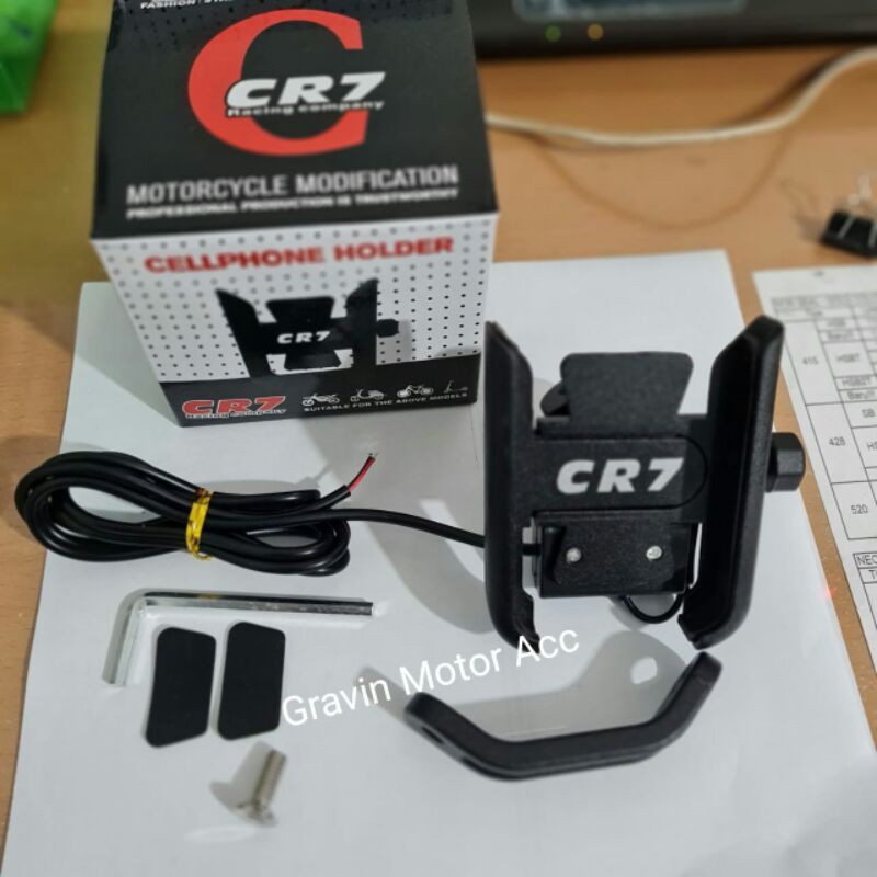 tempat hp + casan / holder hp + casan di motor Spion CR7