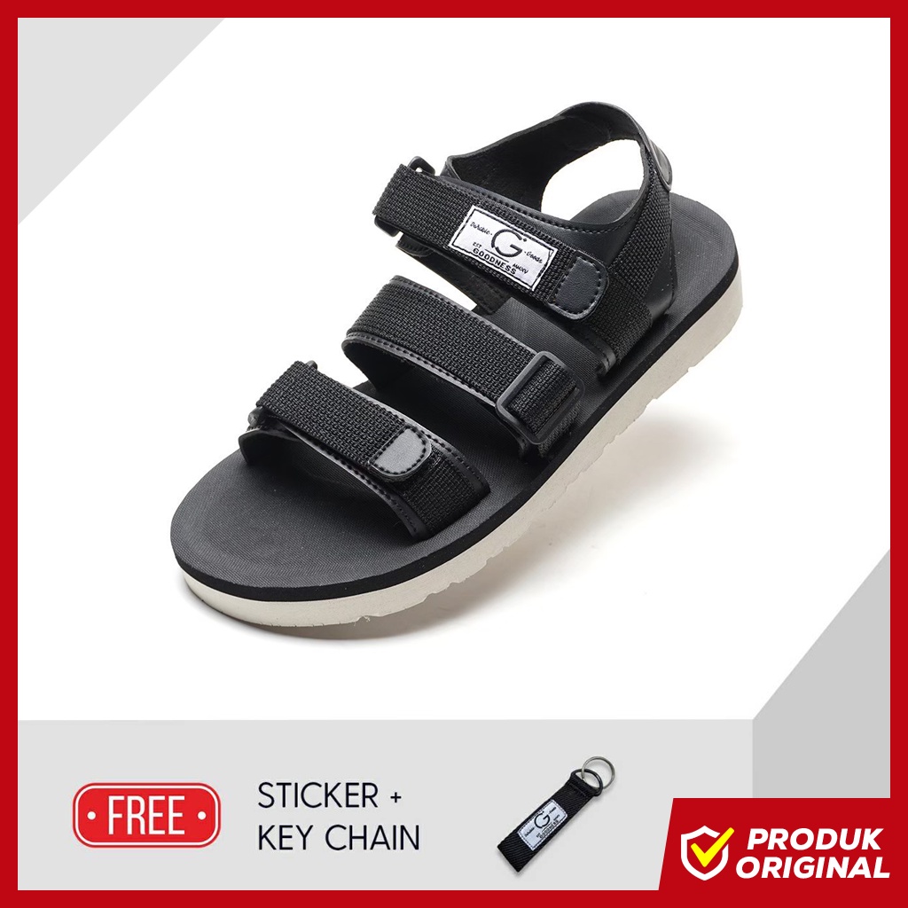 LUCK BLACK ORIGINAL x GOODNESS Sandal Casual Hitam Pria Sendal Santai Gunung Hijack Travelling GDNS