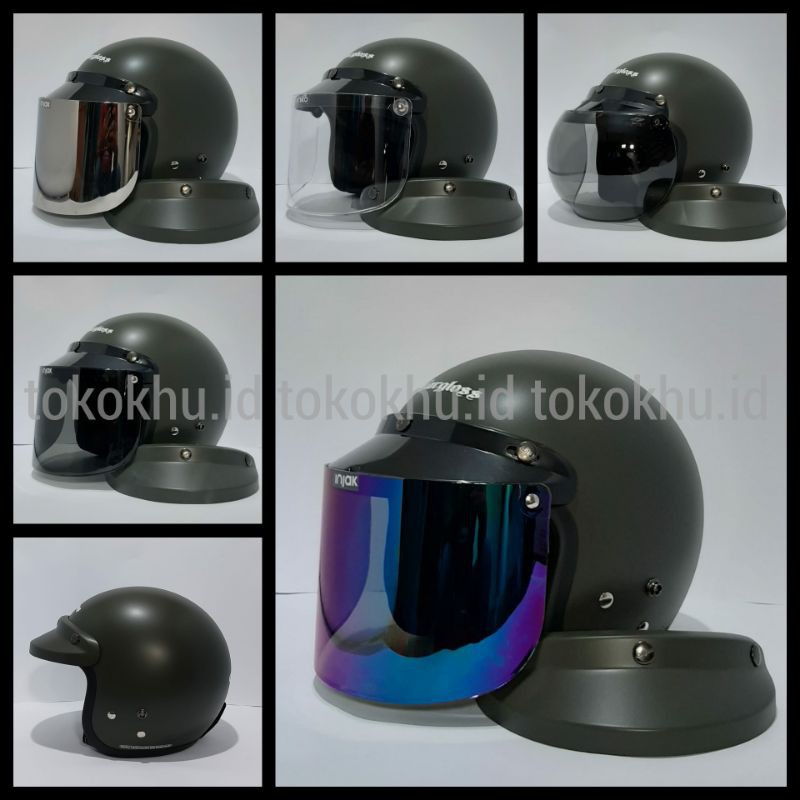 HELM BOGO CARGLOSS ORY HIJAU ARMY DOP SET.KACA & SET.PET