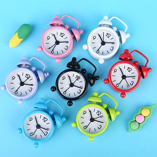 Berwarna-warni Mini Kartun Dial Jam Alarm Logam Jam Alarm Portabel Mini Desktop Digital Meja Bundar Anak-anak