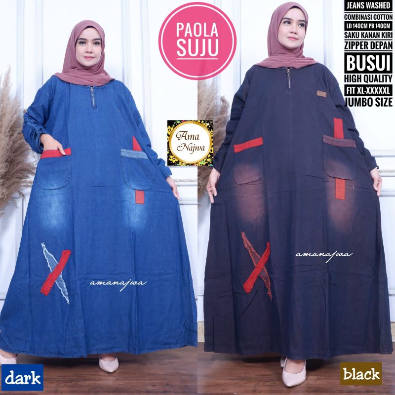 paola super jumbo Ld 140 gamis jeans jumbo