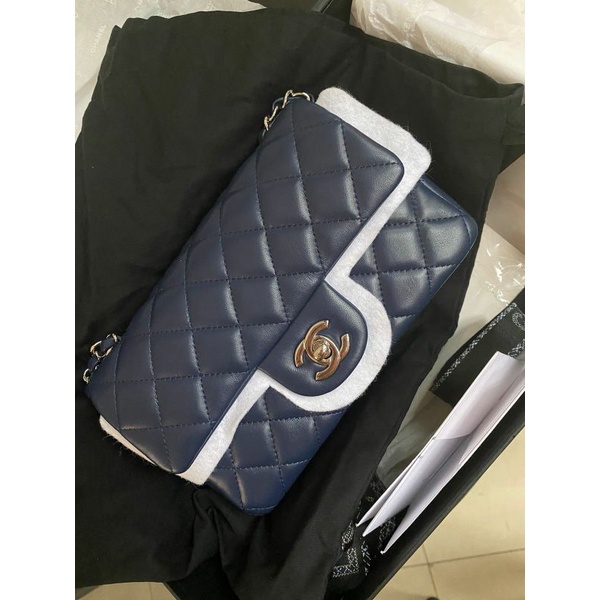 Chanel Mini rectangle blue navy lambskin preloved