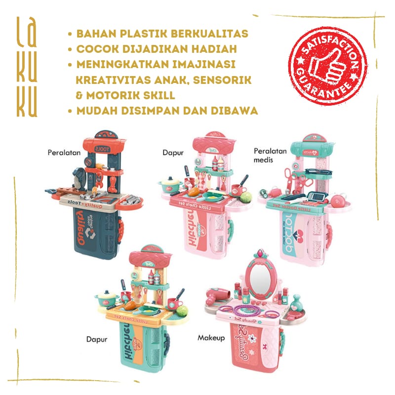 Lakuku - Pretend Toys Mainan Activity Dapur Kitchen Set Makeup Mechanic Meja Rias Doctor Anak dalam Koper Bag 3 in 1