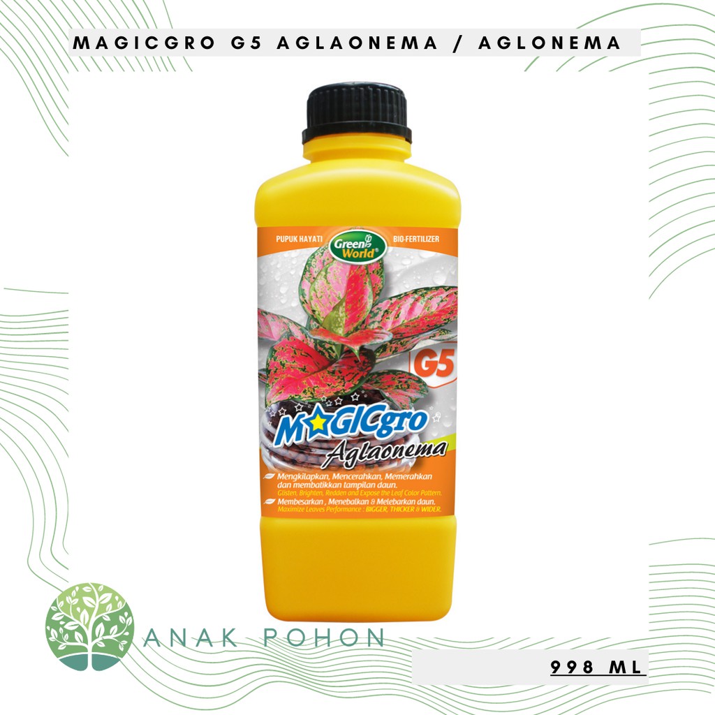 Pupuk Organik MAGICgro G5 - Pupuk Tanaman Hias Aglaonema / Aglonema Batik Corak Variegata - GREEN WORLD - 1 LITER