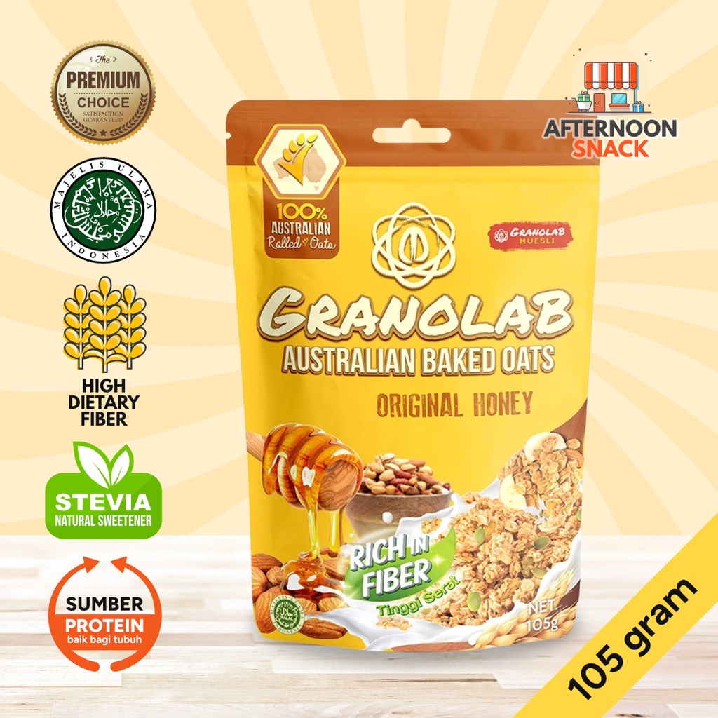 Granolab Original Honey 105 gr Granola Snack Diet Sehat Tinggi Serat &amp; Protein