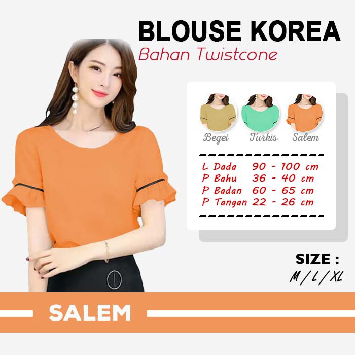8FA - Blouse Polos Korea Lengan Pendek / Blus Wanita Kombinasi Pita Tangan Hitam Model FA336
