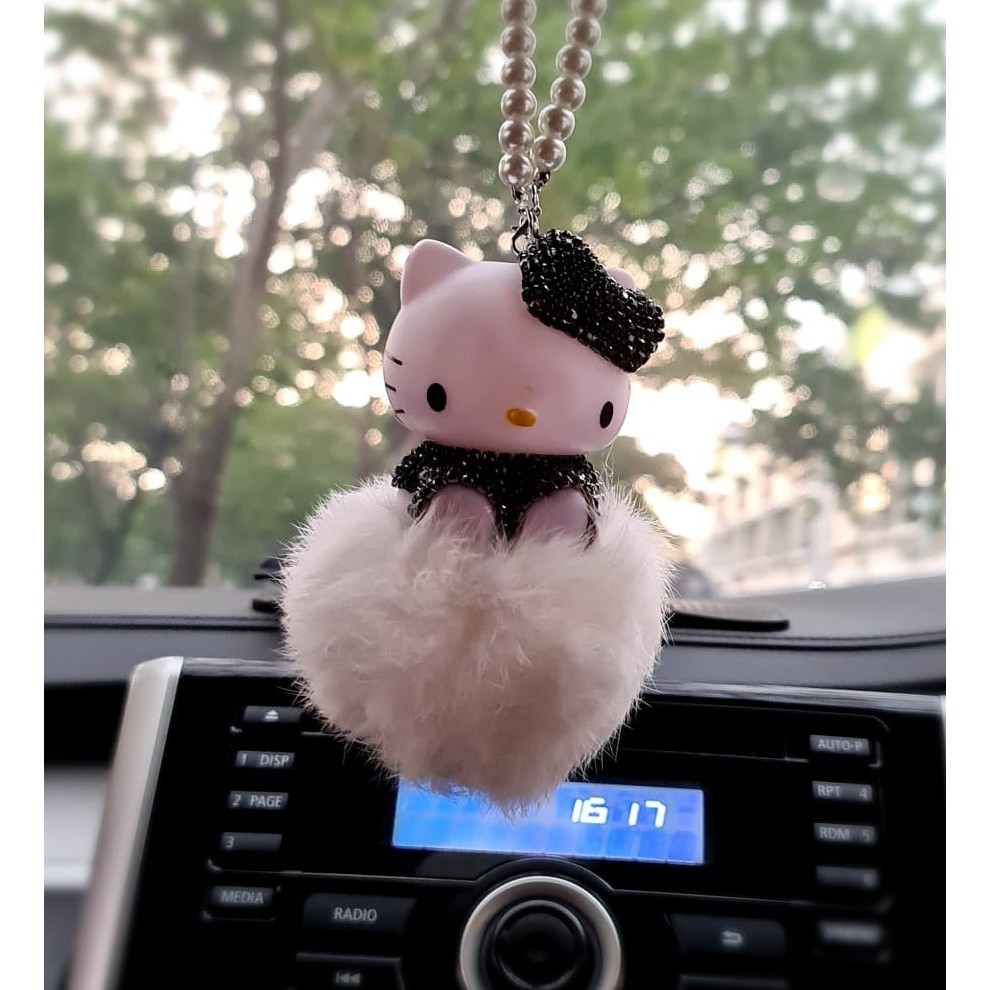 Car Hello Kitty Crystal Pendant Gantungan Pajangan Kaca Spion Tengah Mobil