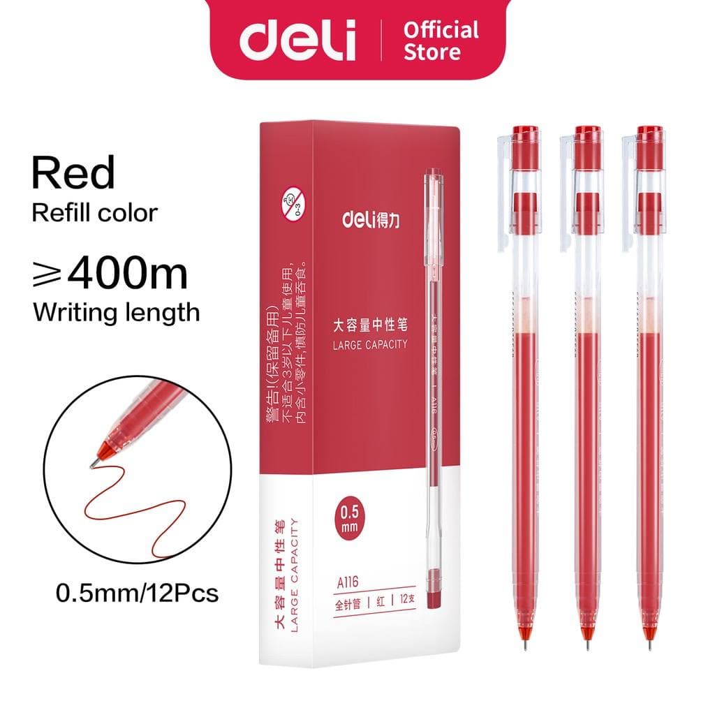 JT - PENA A116 PULPEN GEL PEN BALLPOINT 0.5 MM TINTA HITAM MERAH BIRU DELI A116 UJUNG LANCIP NEDDLE TIP TRANSPARAN