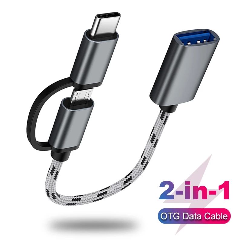 Kabel OTG 2 In 1 Type C / Micro Usb Adaptor OTG Data Cable 2in1 Fast Transfer