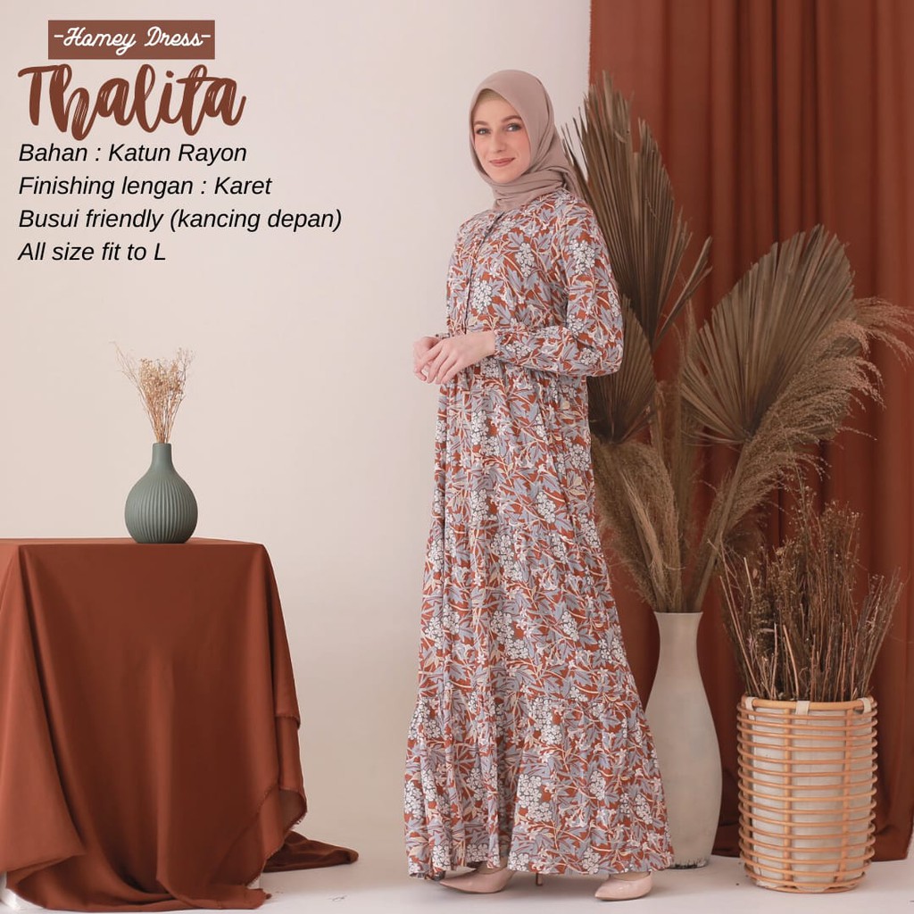 Homey Dress Rayon THALITA Gamis Dewasa Motif