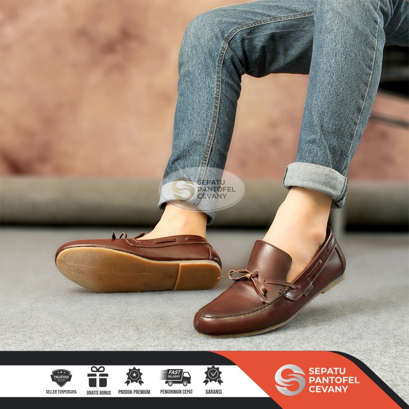 SLB Sepatu Pantopel Kulit Pria Asli Warna Cokelat