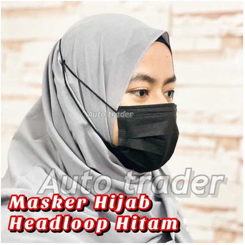 Masker 3ply Headloop Hitam 3 ply masker Hijab medis bedah Hijab Black ready stok